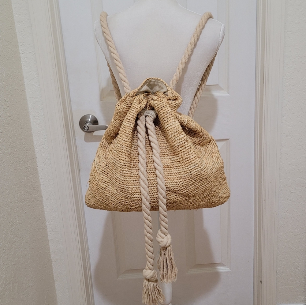 Straw Tan Cinched Minimalist Backpack